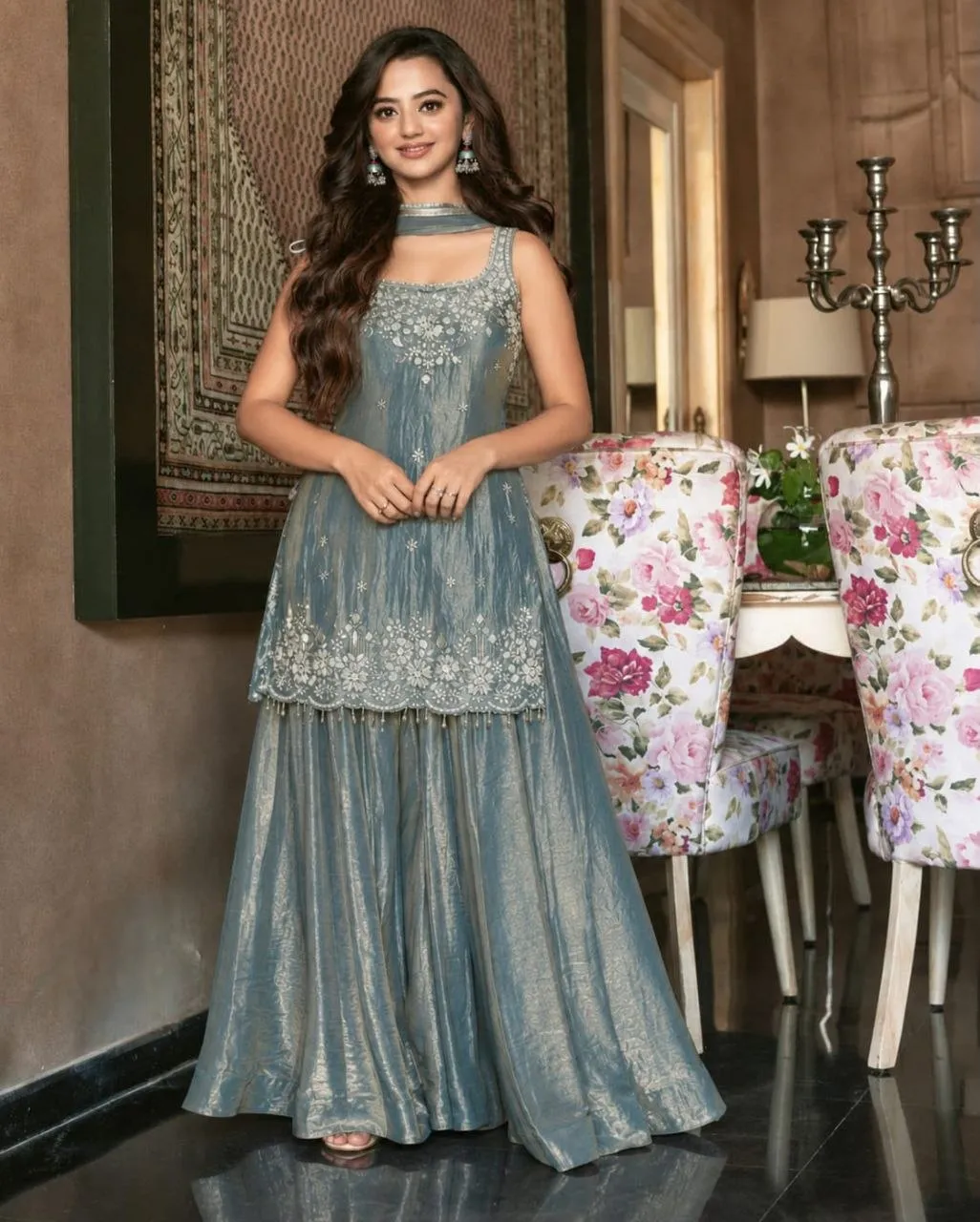 Silver Dew Ethnic Sharara set